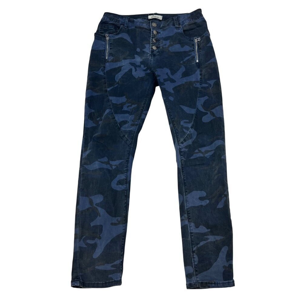 Elan Womenโs Camouflage Skinny Jeans Blue/Black Size Large Buttonfly